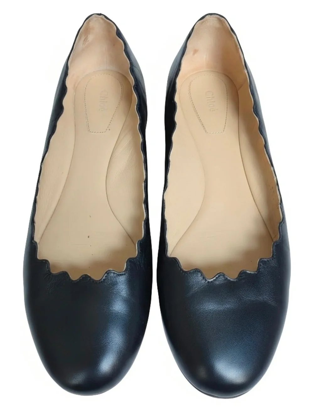 Chloe Lauren Scallop Edge Leather Ballet Flats in Black